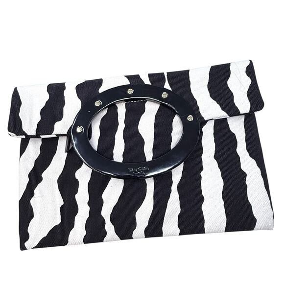 Vintage Kate Spade Y2K Zebra Print Canvas Handbag Foldable Top Design - Picture 3 of 7
